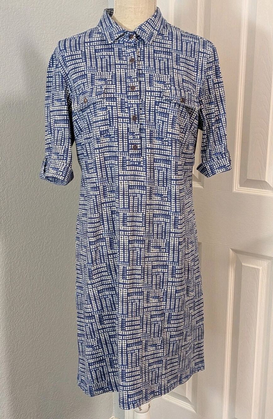 J. McLaughlin Lawrence Shirt Dress L Blue White Catalina Cloth Stretch Shift